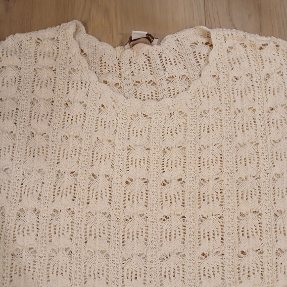 Coldwater Creek Linen Top Women Extra Large Cream Open Knit Short Sleeve Blouse - Picture 2 of 11